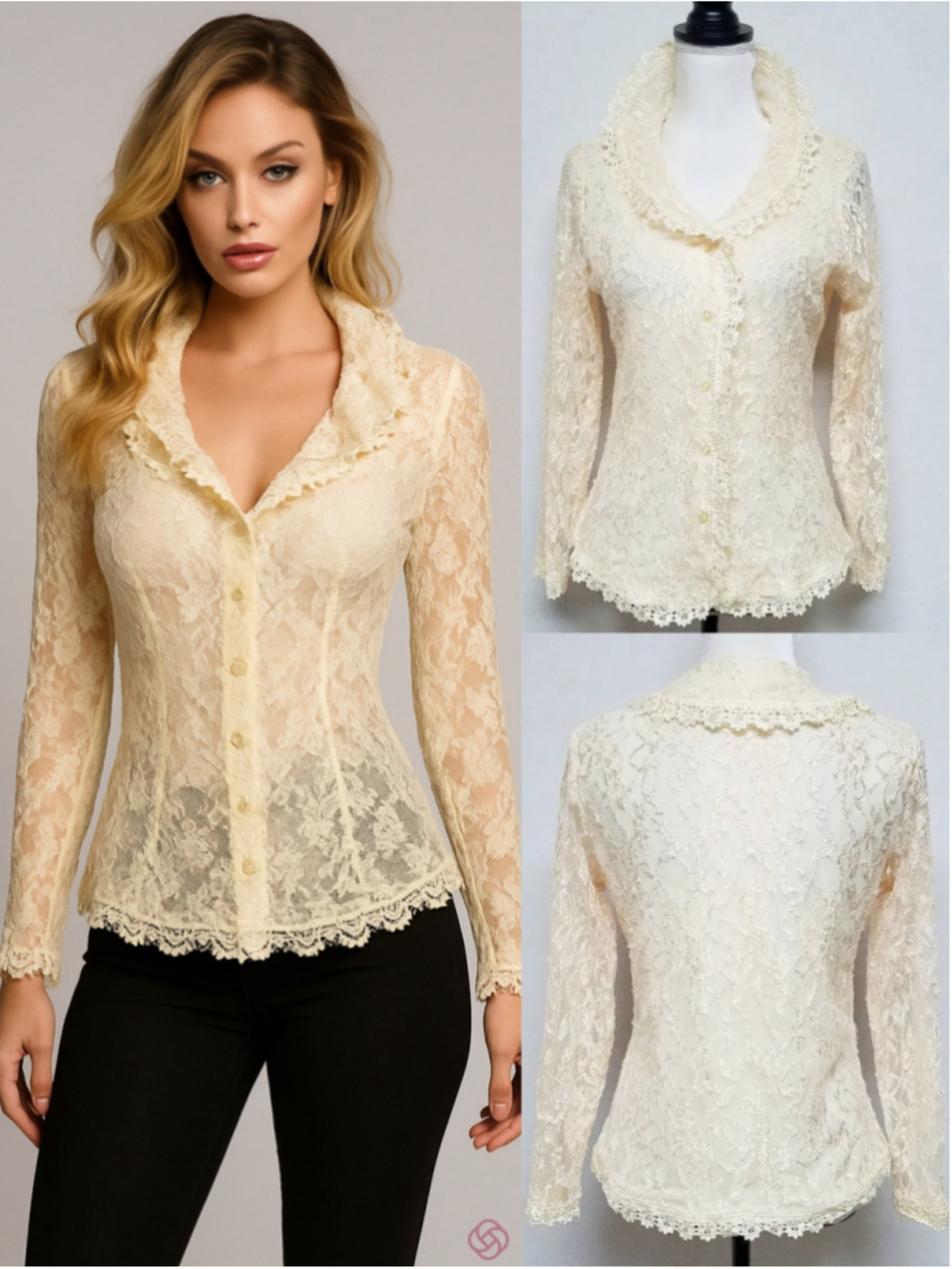 Rare Vintage Claudia Richard Cream All-over Victorian Lace Lightweight Blazer M